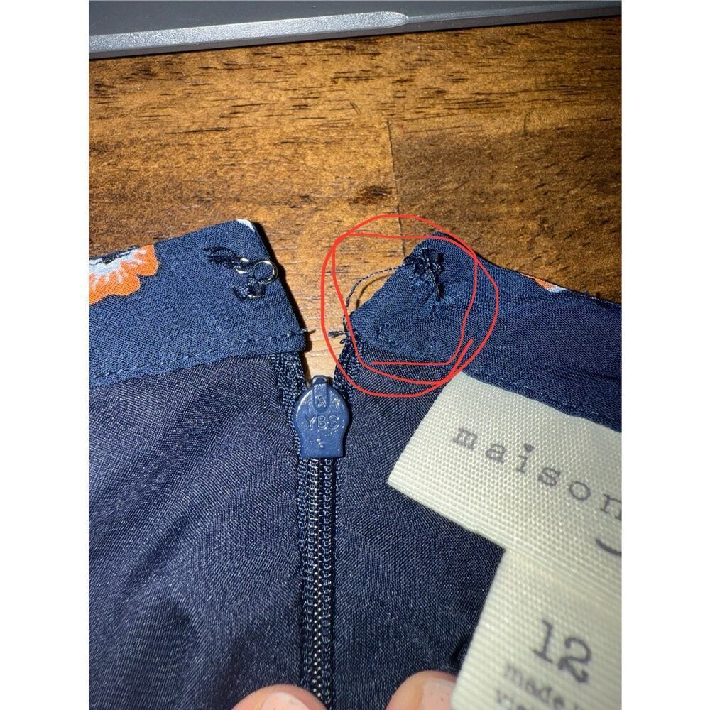 Maison Jules Women’s Floral Ruffle Hem Dress Navy Orange Print Size 12 - Picture 7 of 9